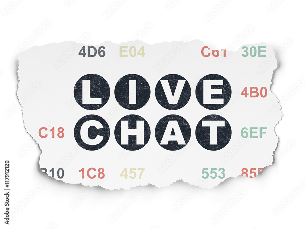 Web design concept: Live Chat on Torn Paper background
