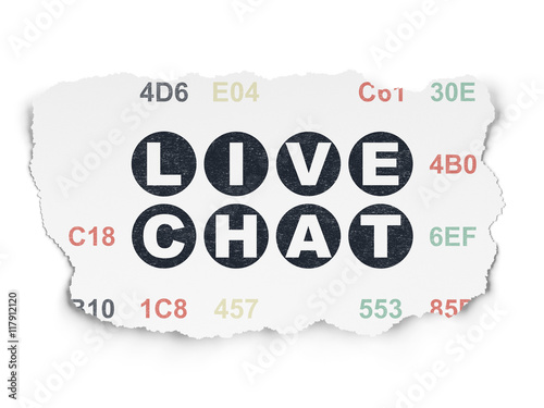 Web design concept: Live Chat on Torn Paper background