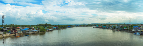 Panorama of the Estuary of the river Tha Chin at Bang Ta Bun  Phetchaburi  Thailand in the background.