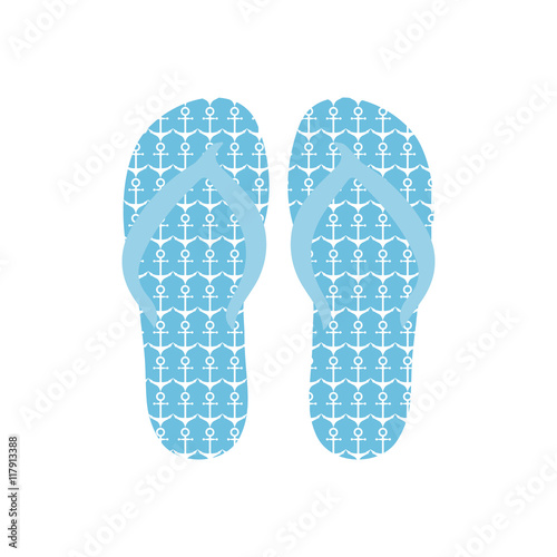 Flip flops, Slippers with anchors pattern on blue background
