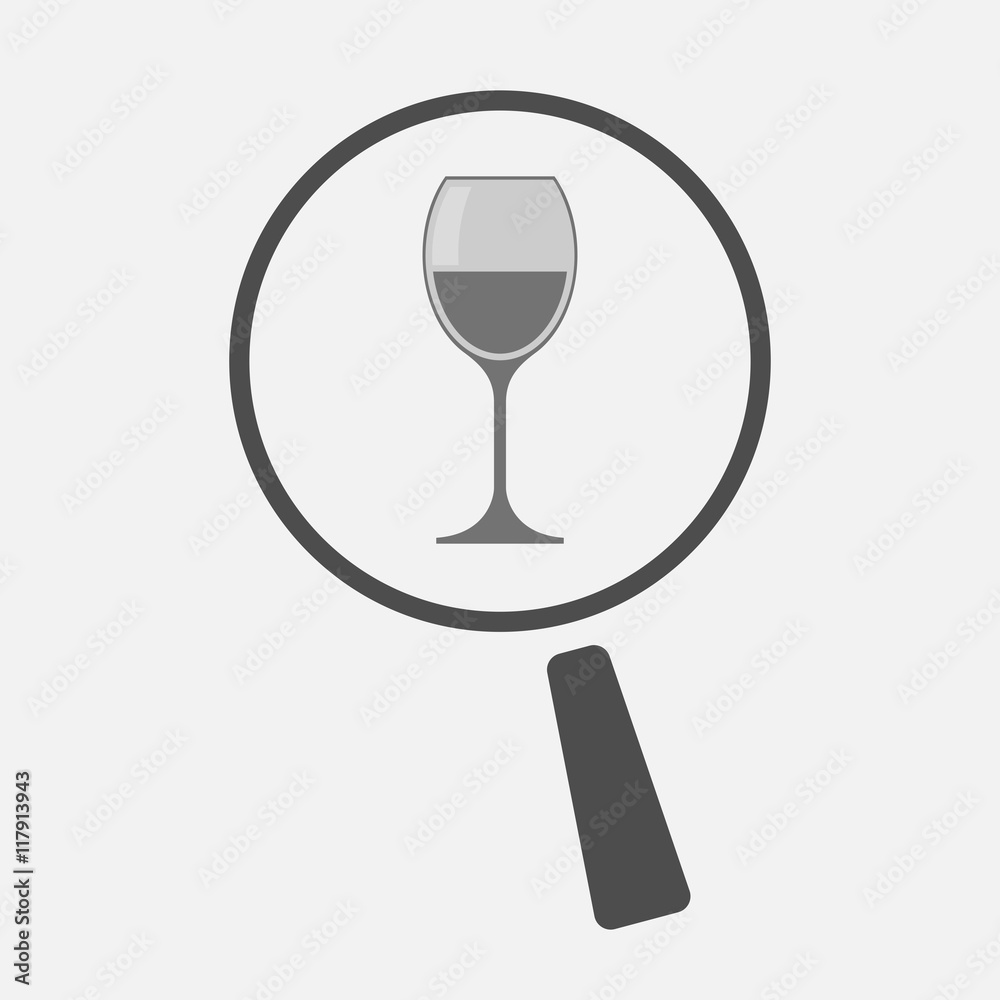 Isolated magnifier icon with a cup of wine Isolated magnifier icon with a cup of wine