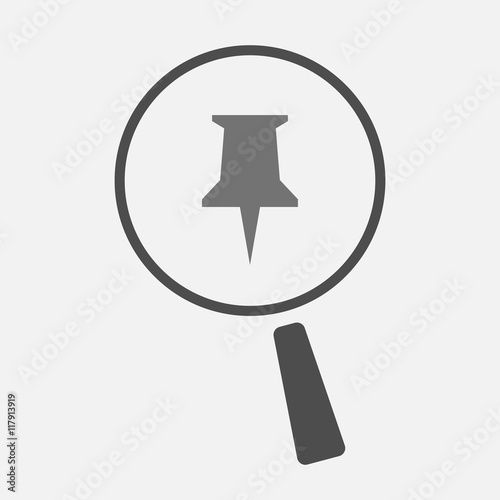 Isolated magnifier icon with a push pin