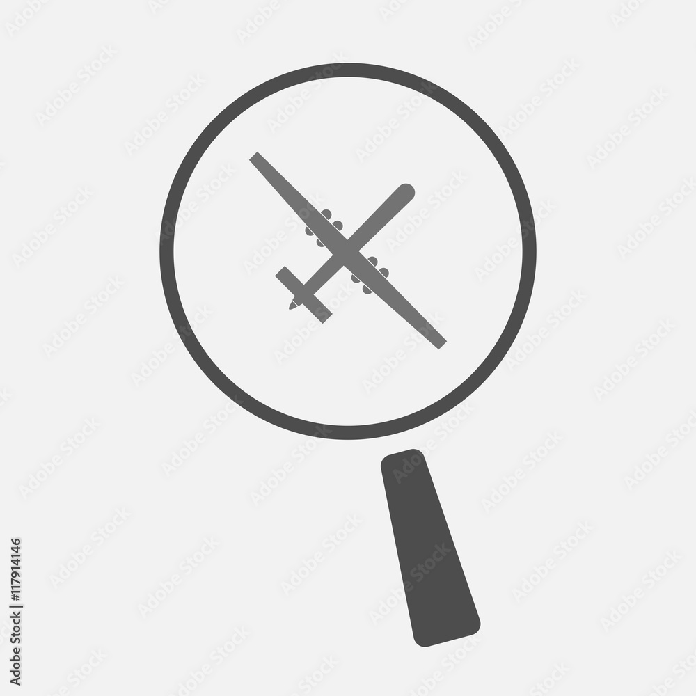 Isolated magnifier icon with a war drone Isolated magnifier icon with a war drone
