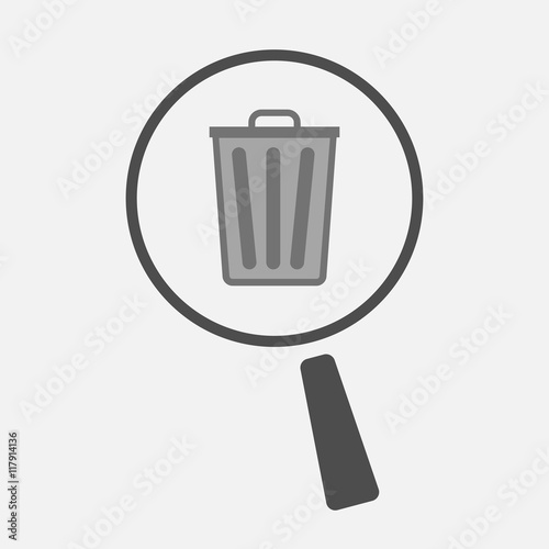 Isolated magnifier icon with a trash can