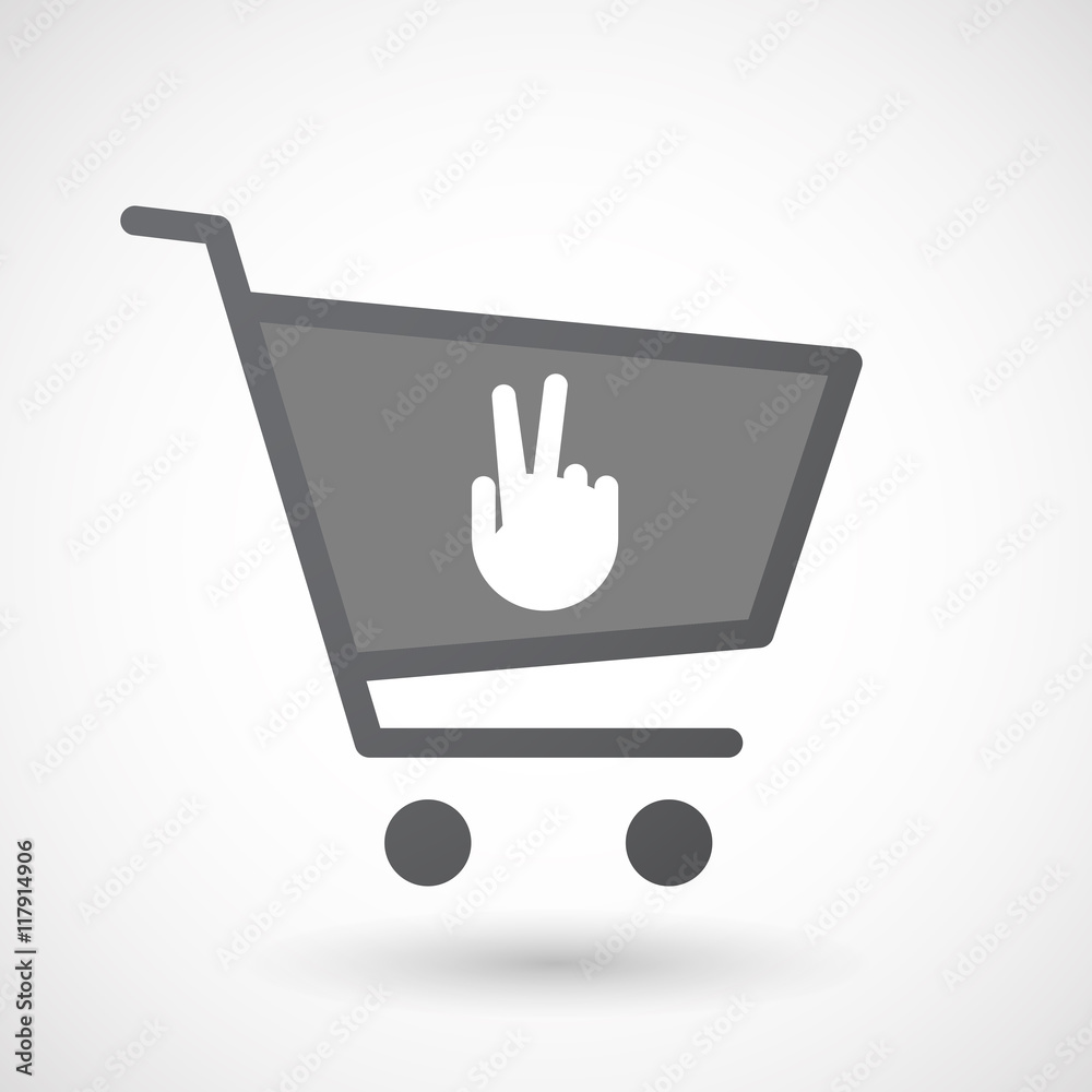 Isolated shopping cart icon with a victory hand Isolated shopping cart icon with a victory hand