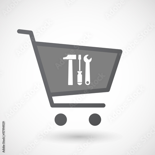 Isolated shopping cart icon with a tool set