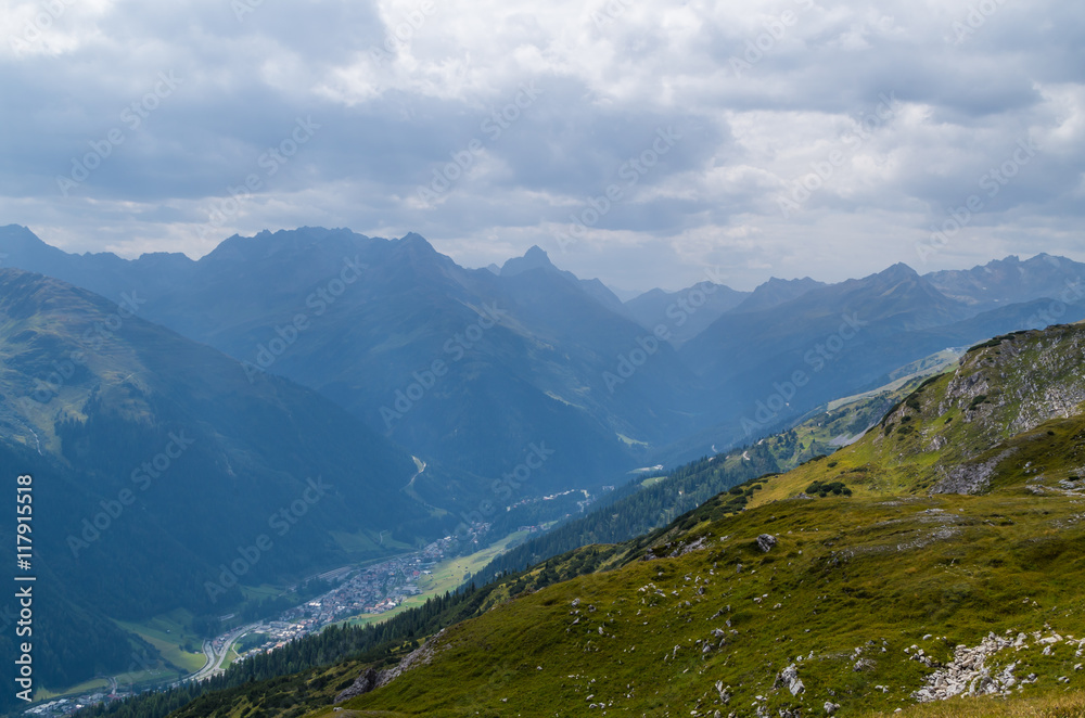 Panorama of Stanzer valley from Lechtal Alps, North Tyrol, Austria Panorama of Stanzer valley from Lechtal Alps, North Tyrol, Austria