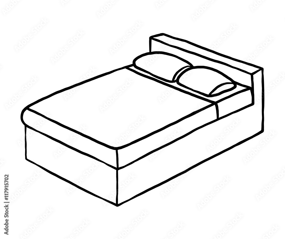 Double Bed Cartoon Vector And Illustration Black And White Hand Drawn Sketch Style 1291