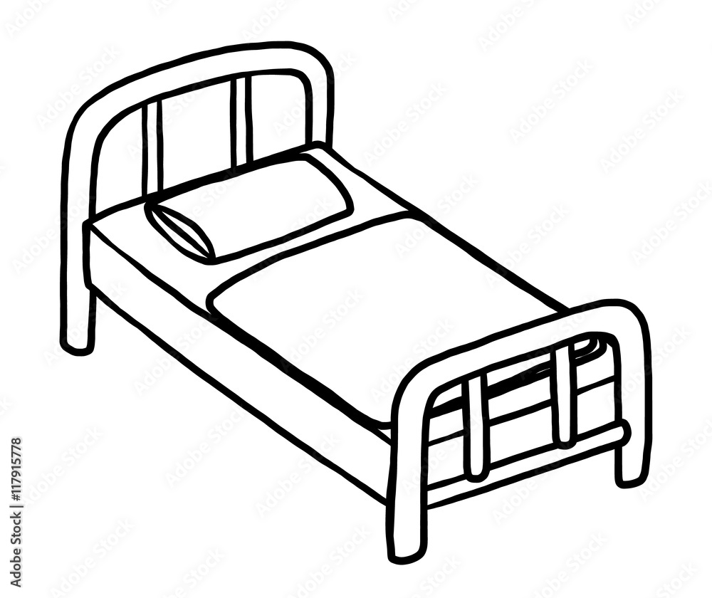 single bed / cartoon vector and illustration, black and white, hand drawn,  sketch style, isolated on white background. Stock Vector | Adobe Stock
