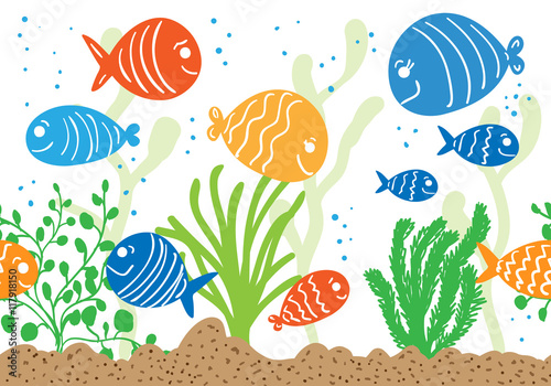 Aquarium doodle seamless pattern.