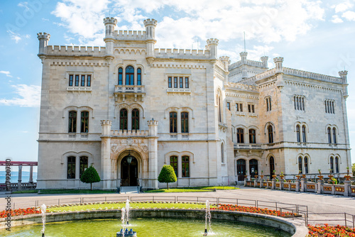 Miramare castle with gardens on the gulf of Trieste on northeastern Italy