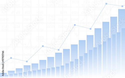 Abstract Business chart with up trend line graph, bar chart and stock numbers in bull market on white color background (vector)