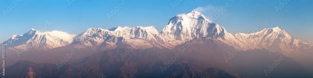 Morning panoramic view of Mount Dhaulagiri