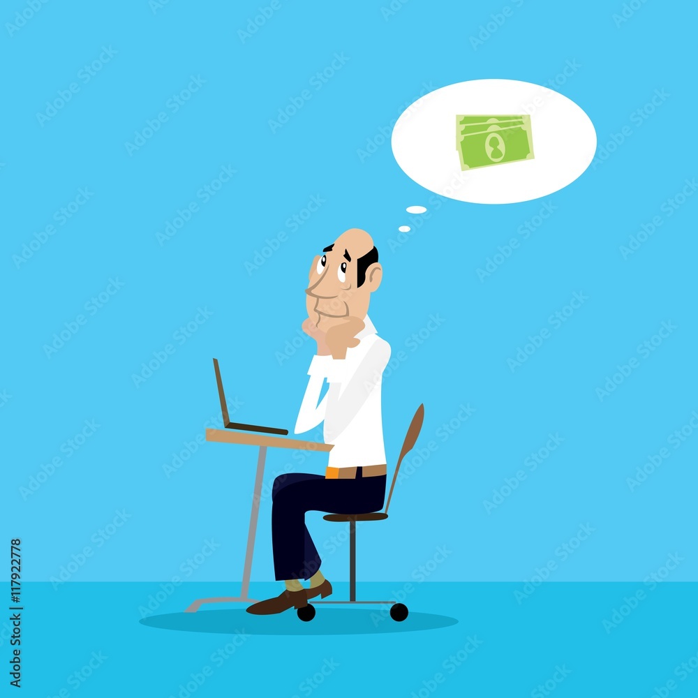 businessman dreams of money. vector illustration of cartoon businessman dreams of money. vector illustration of cartoon