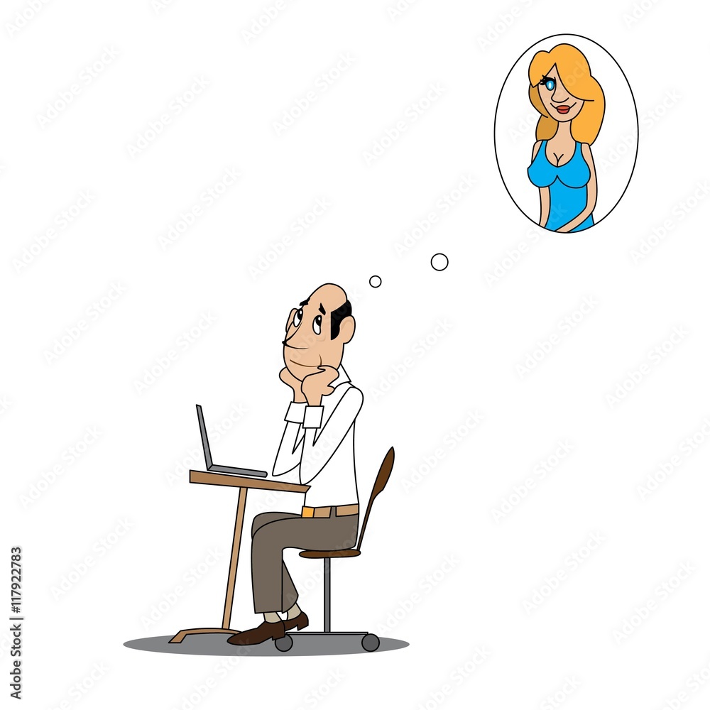 man dreams about his girlfriend. vector illustration of cartoon man dreams about his girlfriend. vector illustration of cartoon