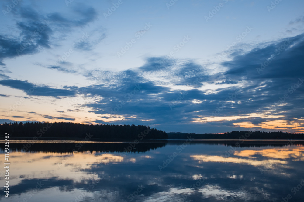 Sunset lake view, Finland.