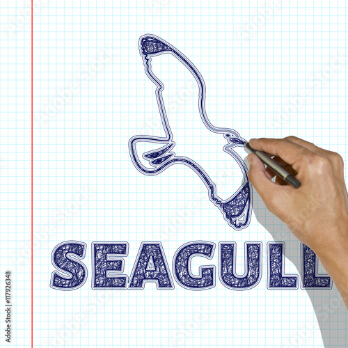 Seagull painted handle. Hand painting tea school notebook
