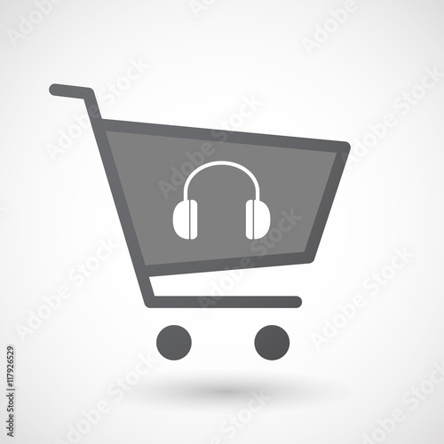 Isolated shopping cart icon with a earphones