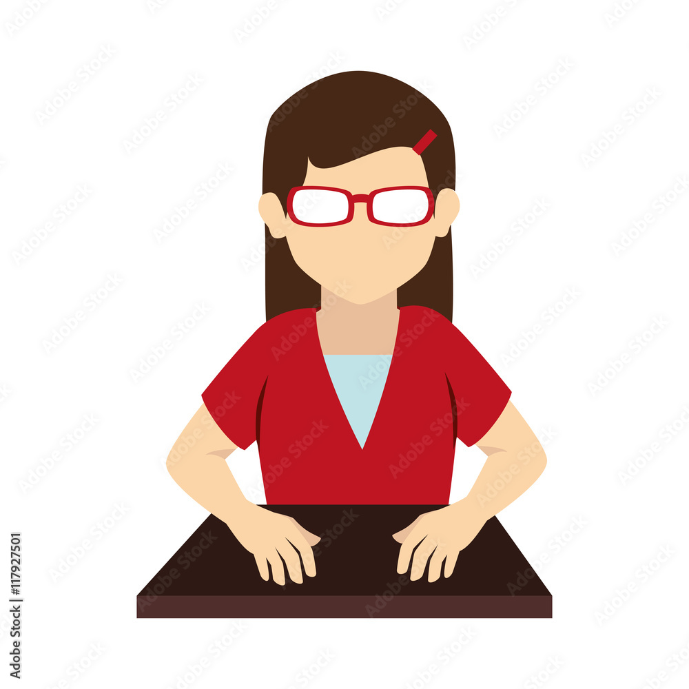 women glasses front desk uniform icon vector graphic