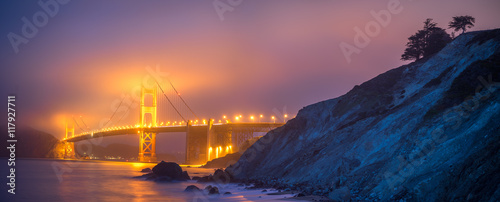Panoramic View of Golden Gate in Fog from Mashall Beach