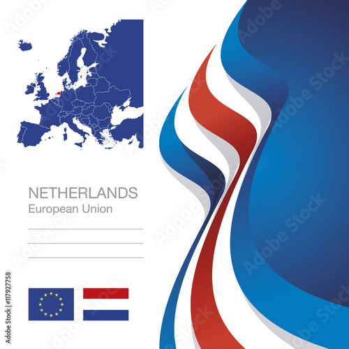Netherlands European Union flag ribbon map abstract background
