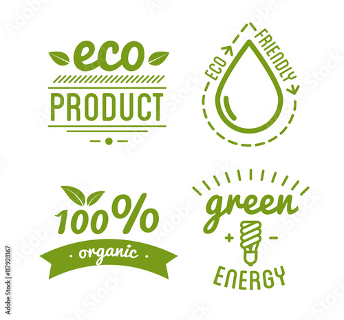 Set of organic food labels and design elements or eco product