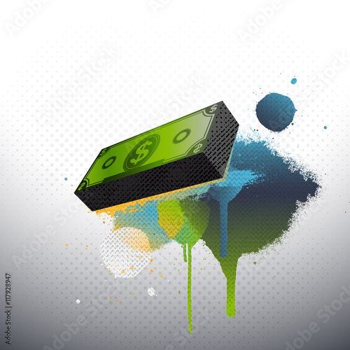 Money stack on grunge splashed droplets background