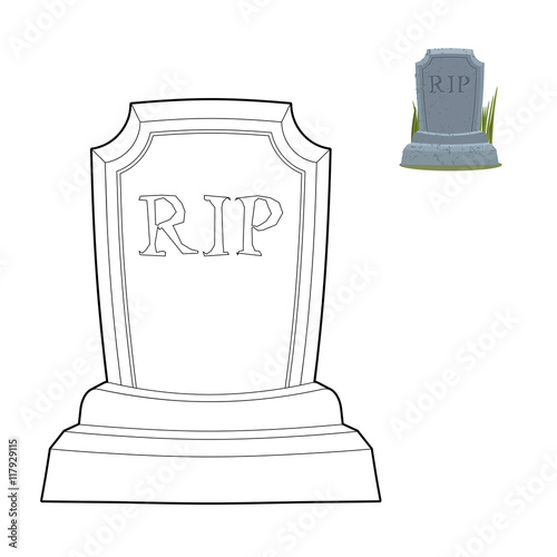 Tomb coloring book. Old Gravestone in linear style. Cracked Tomb