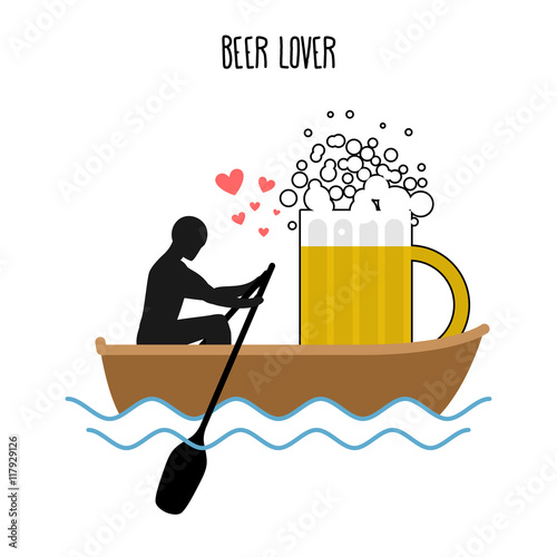Canvas-taulu Beer lover. Man and beer mugs and ride in boat. Lovers of sailin