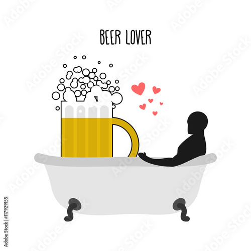Fotografija Beer lover. Beer mug and man in bath. Joint bathing. Passion fee