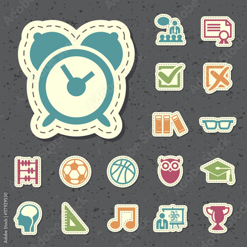 Set of Universal Standard New Color Education Icons Paper Cut Style on Black Background.