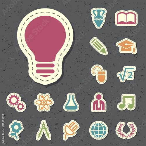 Set of Universal Standard New Color Education Icons Paper Cut Style on Black Background.