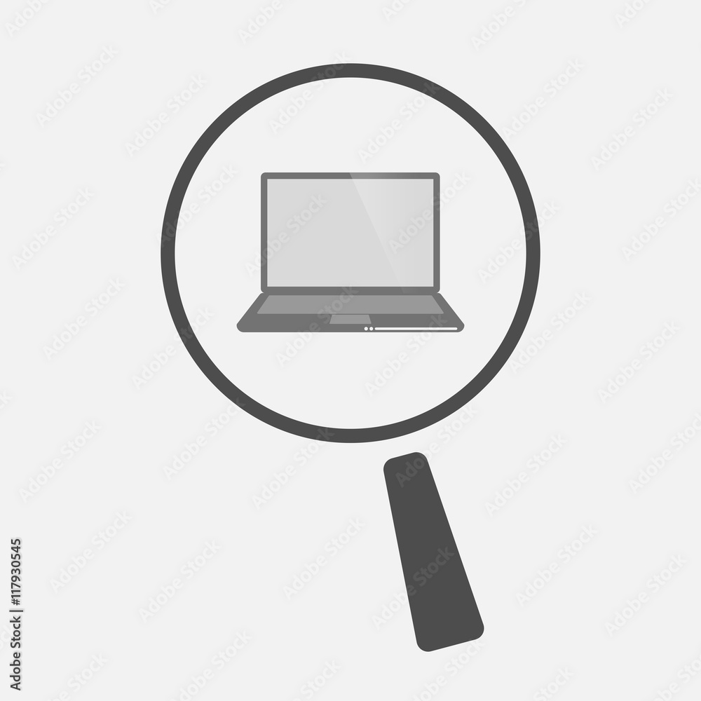 Isolated magnifier icon with a laptop Isolated magnifier icon with a laptop
