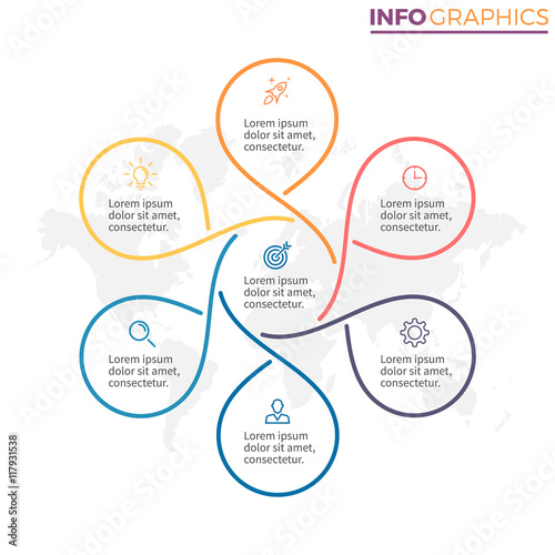 Linear infographics. Chart with 6 steps, options.