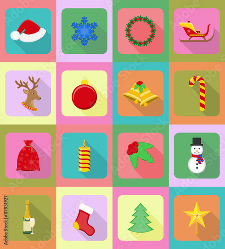 christmas and new year flat icons vector illustration