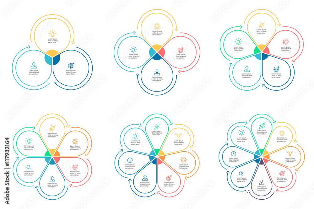 Outline infographics. Diagrams with 3 - 8 parts Outline infographics. Diagrams with 3 - 8 parts