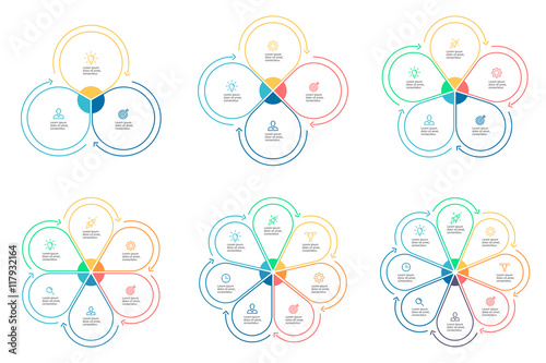 Outline infographics. Diagrams with 3 - 8 parts