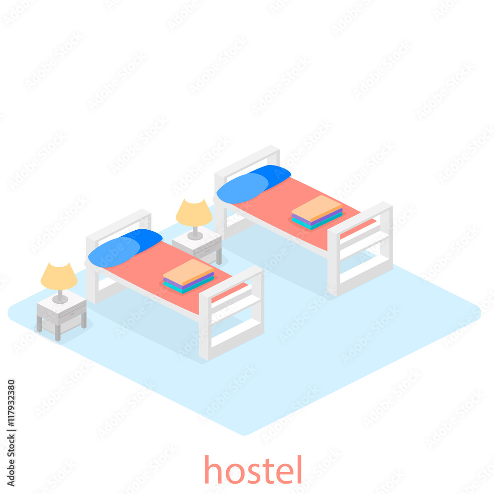 Isometric hostel room Isometric hostel room