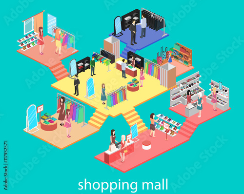 isometric interior of shopping mall.