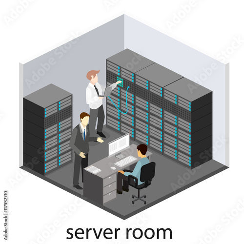 isometric interior of server room.