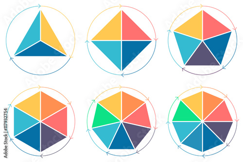 Triangle, square, pentagon, hexagon, heptagon, octagon for infographics.