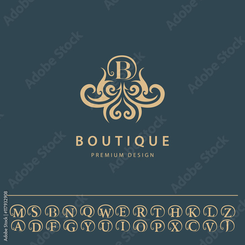 Monogram design elements, graceful template. Elegant line art logo design. Business sign emblem letter B for Restaurant, Royalty, Boutique, Cafe, Hotel, Heraldic, Jewelry, Fashion. Vector illustration
