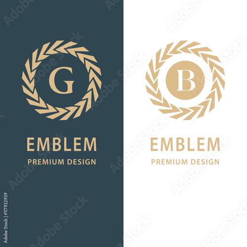 Monogram design elements, graceful template. Elegant line art logo design. Business sign emblem letter G, B for Restaurant, Royalty, Boutique, Cafe, Hotel, Heraldic. Vector illustration