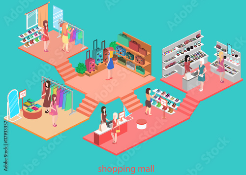 isometric interior of shopping mall.
