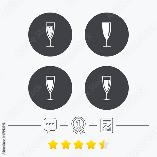 Champagne wine glasses signs. Alcohol drink.