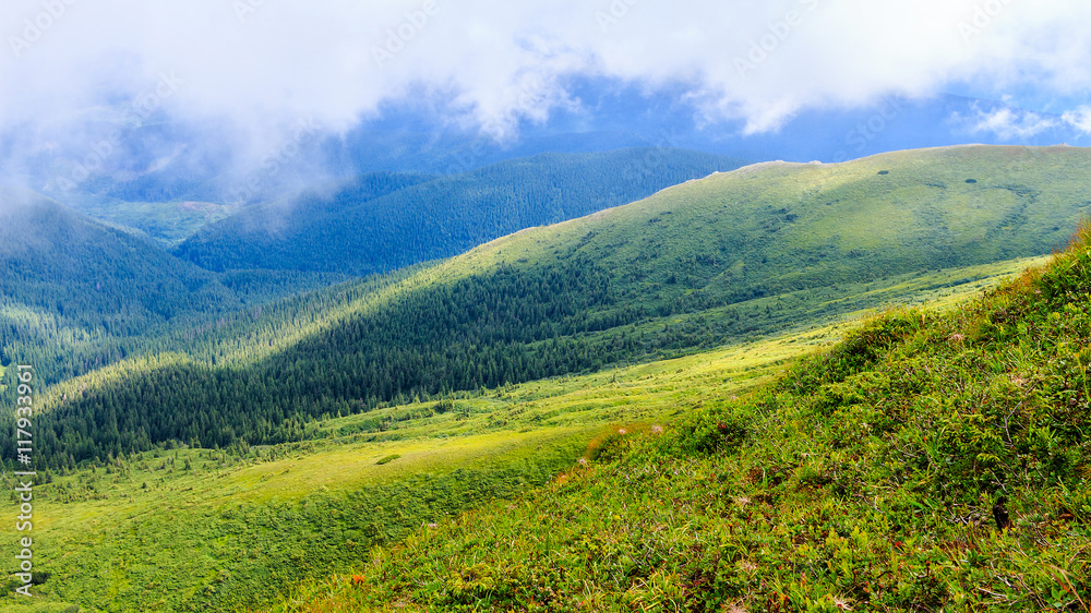 Bright, picturesque Carpathian mountains landscape. Chornogora ridge, Ukraine, Europe.