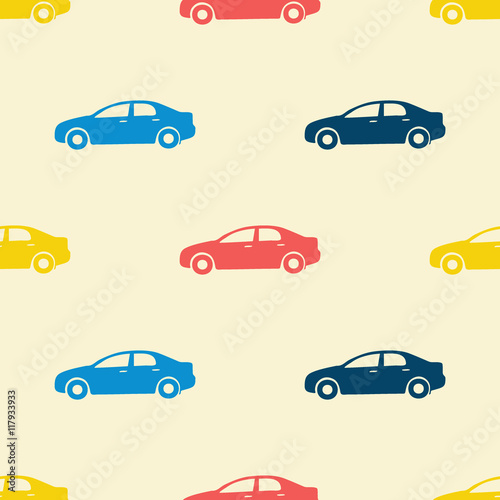 Seamless pattern. Colorful cute cars collection