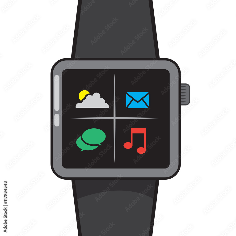 Isolated smart watch with various icons
