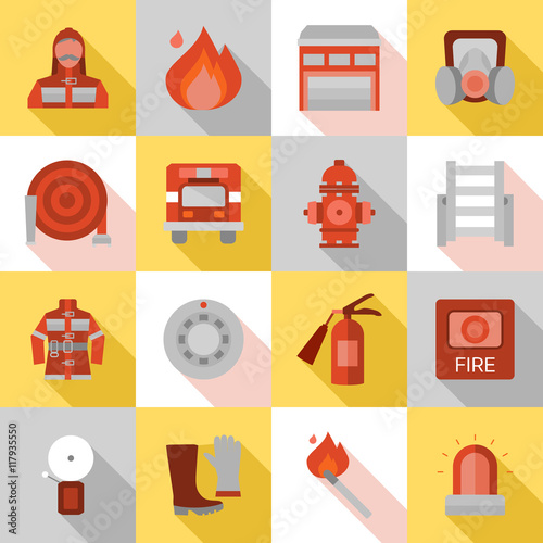 Fire Station Long Shadow Flat Icons