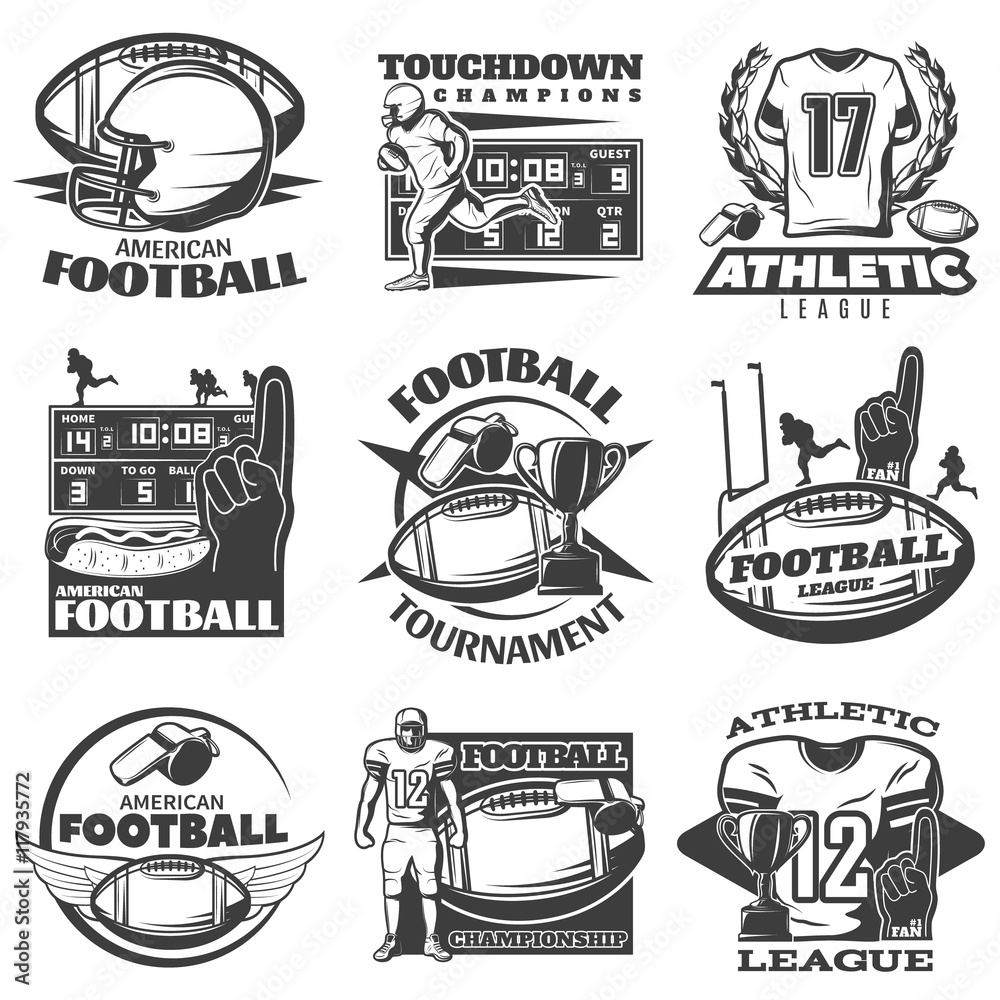 American Football Black White Emblems
